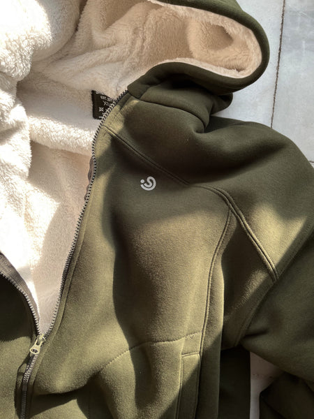 Forest Green/ White Fur Hoodie