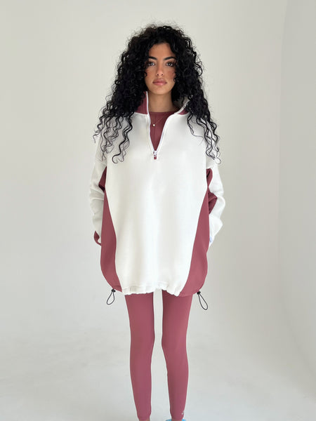 Half Zip White/ Desert Rose Details Sweatshirt