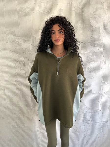 Half Zip Forest Green/ Pistachio Details Sweatshirt