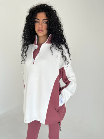 Half Zip White/ Desert Rose Details Sweatshirt