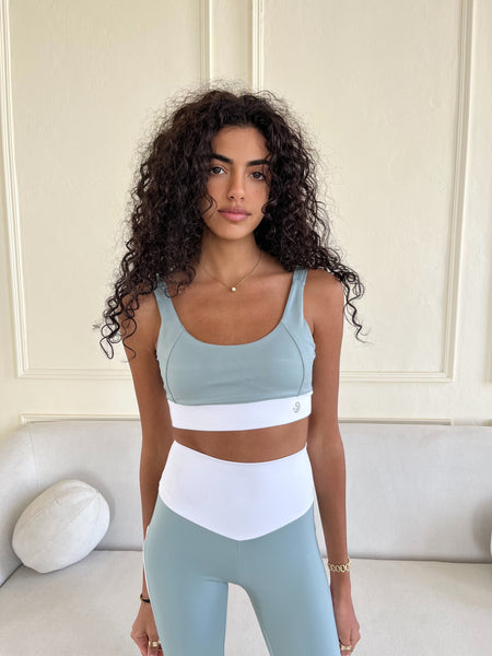 Pistachio/White Yoga Bra Set