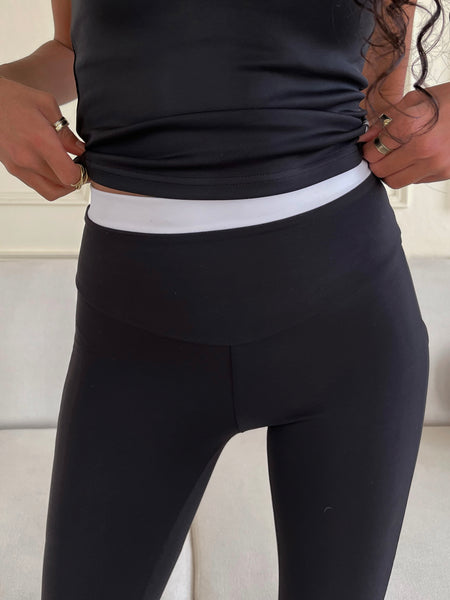 Black with White Piping Yoga Pants