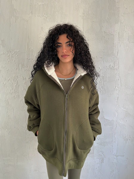 Forest Green/ White Fur Hoodie