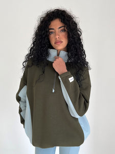 Half Zip Forest Green/ Pistachio Details Sweatshirt