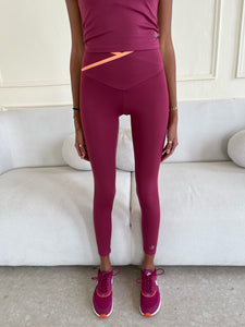 Berry/Neon Orange Piping Yoga Pants