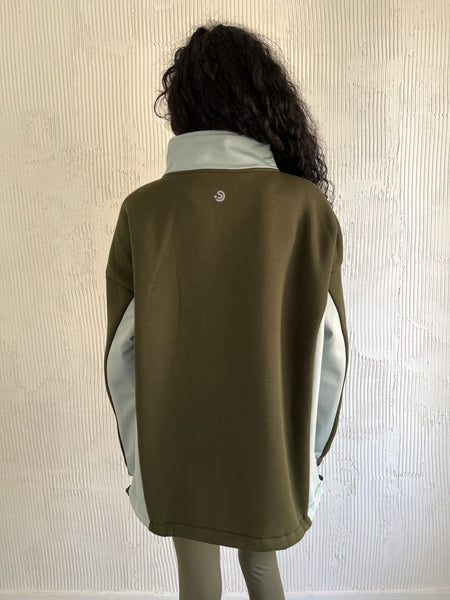 Half Zip Forest Green/ Pistachio Details Sweatshirt